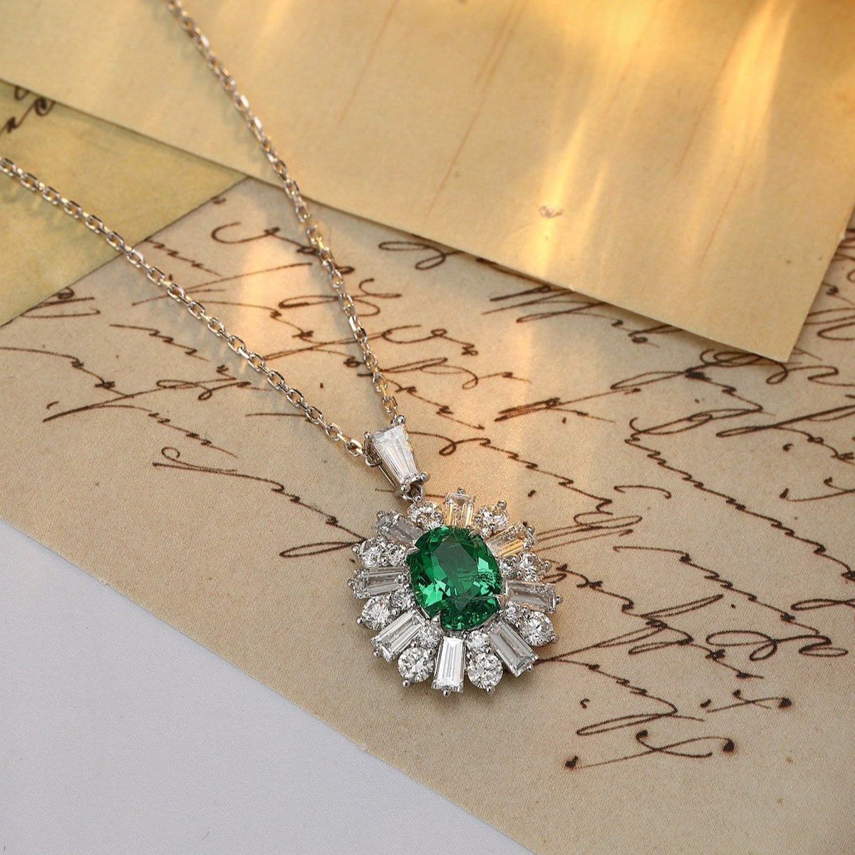 PT950 1.88ct Oval Shape Lab Grown Emerald With Cotton-Like Inclusions Pendant (without chain)