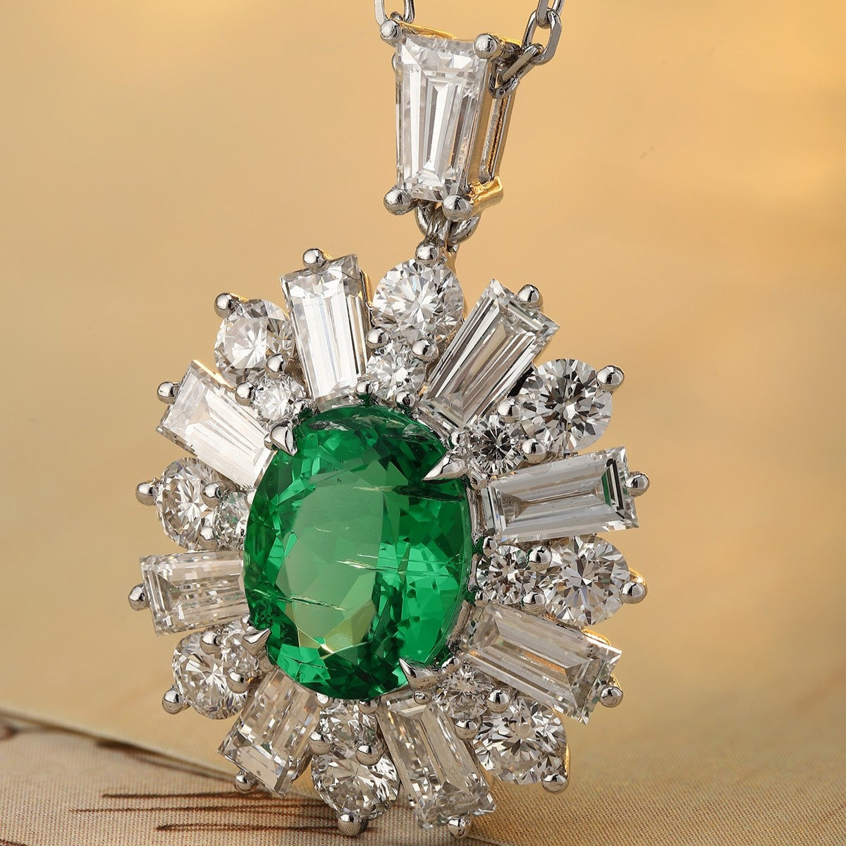 PT950 1.88ct Oval Shape Lab Grown Emerald With Cotton-Like Inclusions Pendant (without chain)