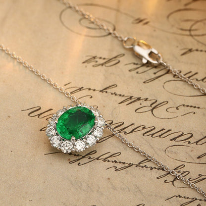 PT950 1.86ct Oval Shape Lab Grown Emerald Necklace