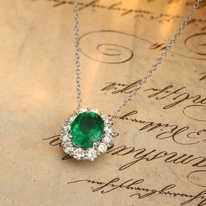 PT950 1.86ct Oval Shape Lab Grown Emerald Necklace