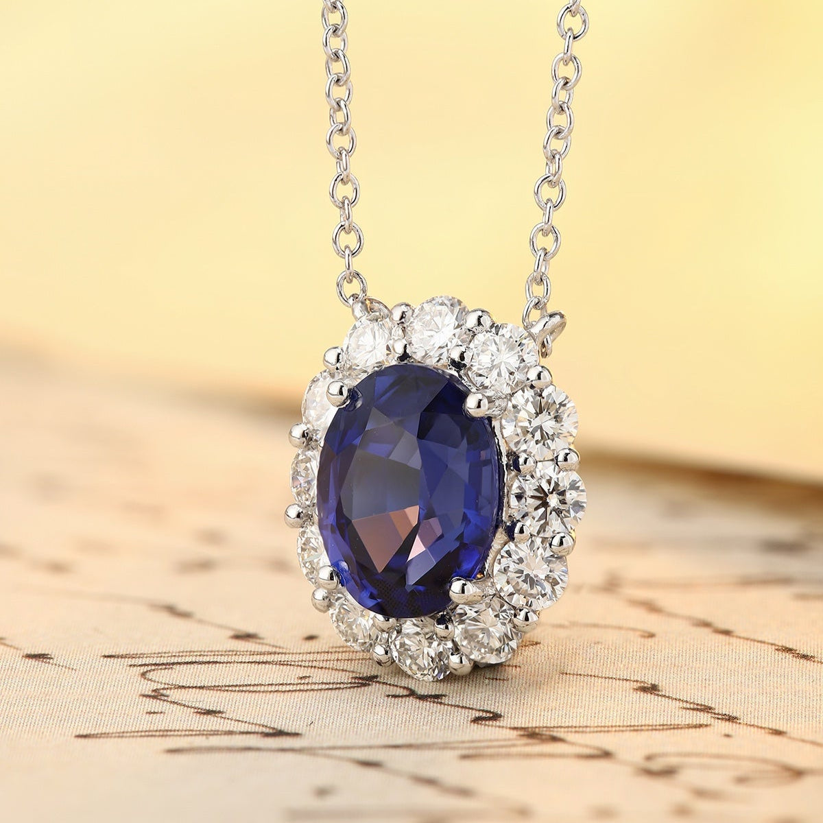 PT950 2.97ct Oval Shape Lab Grown Blue Treasure Necklace