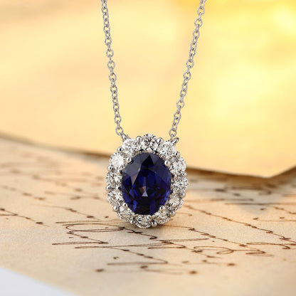 PT950 2.97ct Oval Shape Lab Grown Blue Treasure Necklace