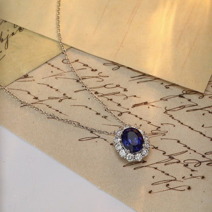 PT950 2.97ct Oval Shape Lab Grown Blue Treasure Necklace