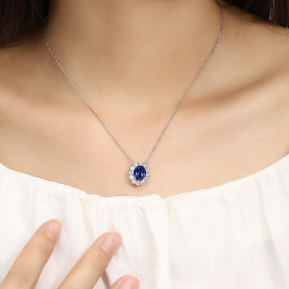PT950 2.97ct Oval Shape Lab Grown Blue Treasure Necklace