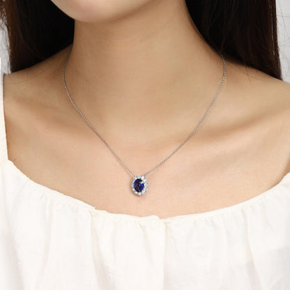 PT950 2.97ct Oval Shape Lab Grown Blue Treasure Necklace
