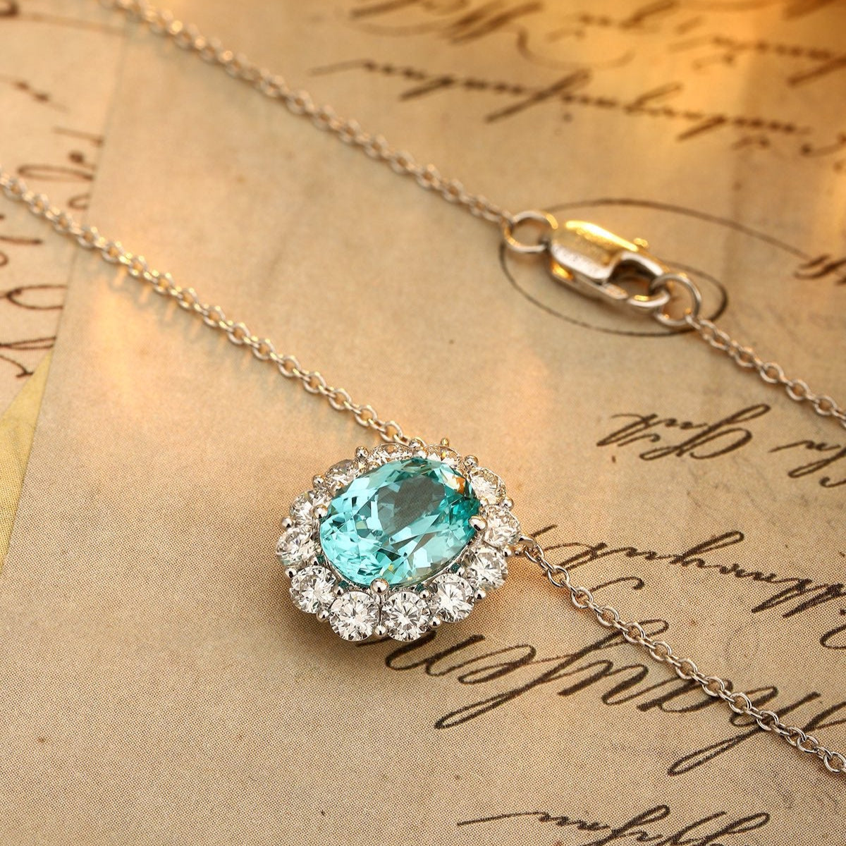 PT950 3.95ct Oval Shape Lab Grown Paraiba Necklace