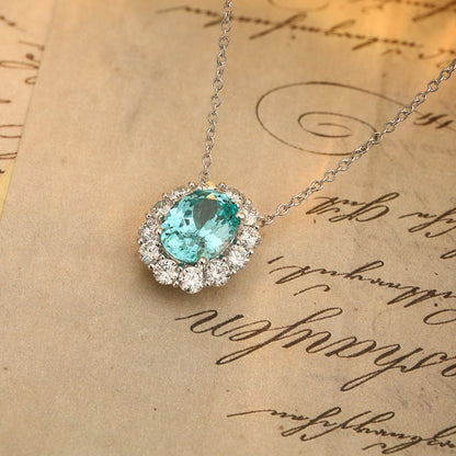 PT950 3.95ct Oval Shape Lab Grown Paraiba Necklace