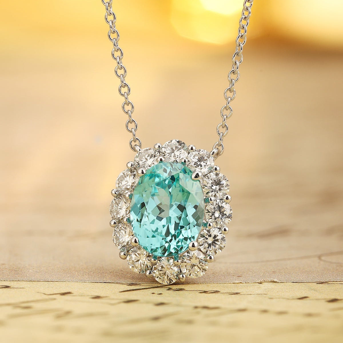 PT950 3.95ct Oval Shape Lab Grown Paraiba Necklace