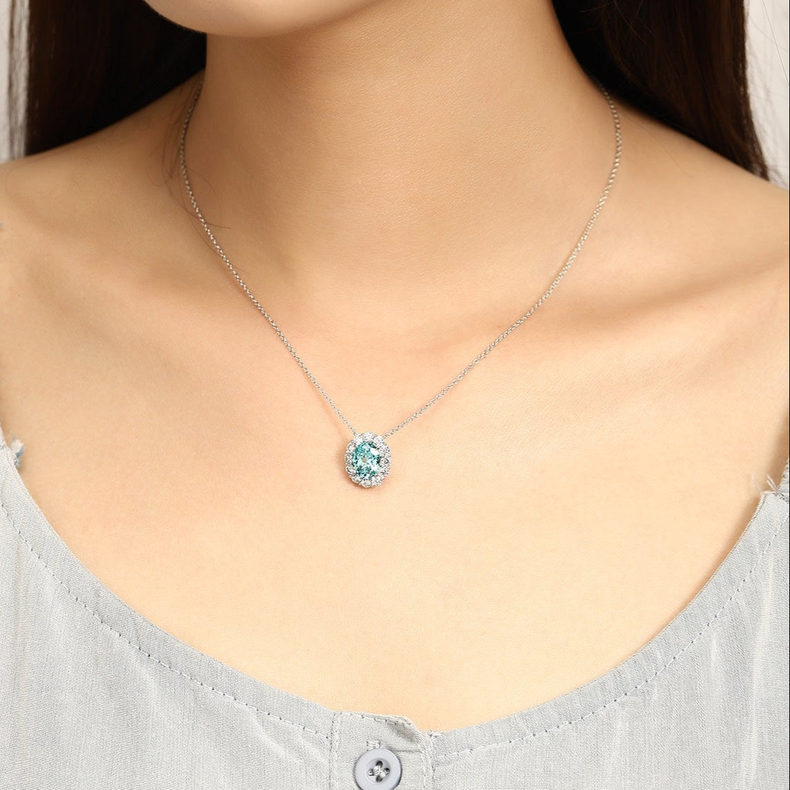 PT950 3.95ct Oval Shape Lab Grown Paraiba Necklace