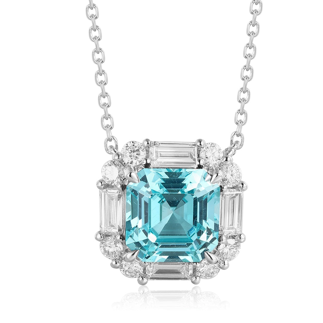 PT950 4.00ct ASSCHER Cut Lab Grown Paraiba Necklace