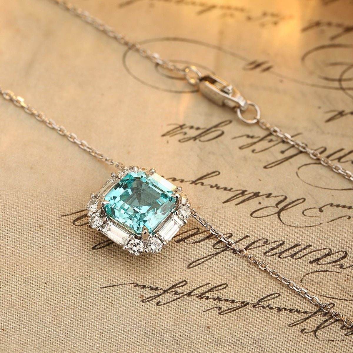 PT950 4.00ct ASSCHER Cut Lab Grown Paraiba Necklace