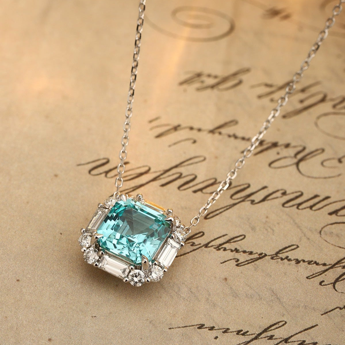 PT950 4.00ct ASSCHER Cut Lab Grown Paraiba Necklace