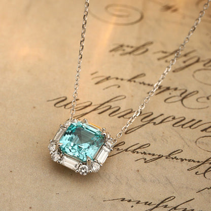 PT950 4.00ct ASSCHER Cut Lab Grown Paraiba Necklace