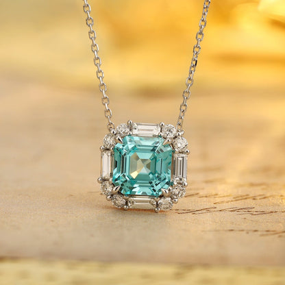 PT950 4.00ct ASSCHER Cut Lab Grown Paraiba Necklace