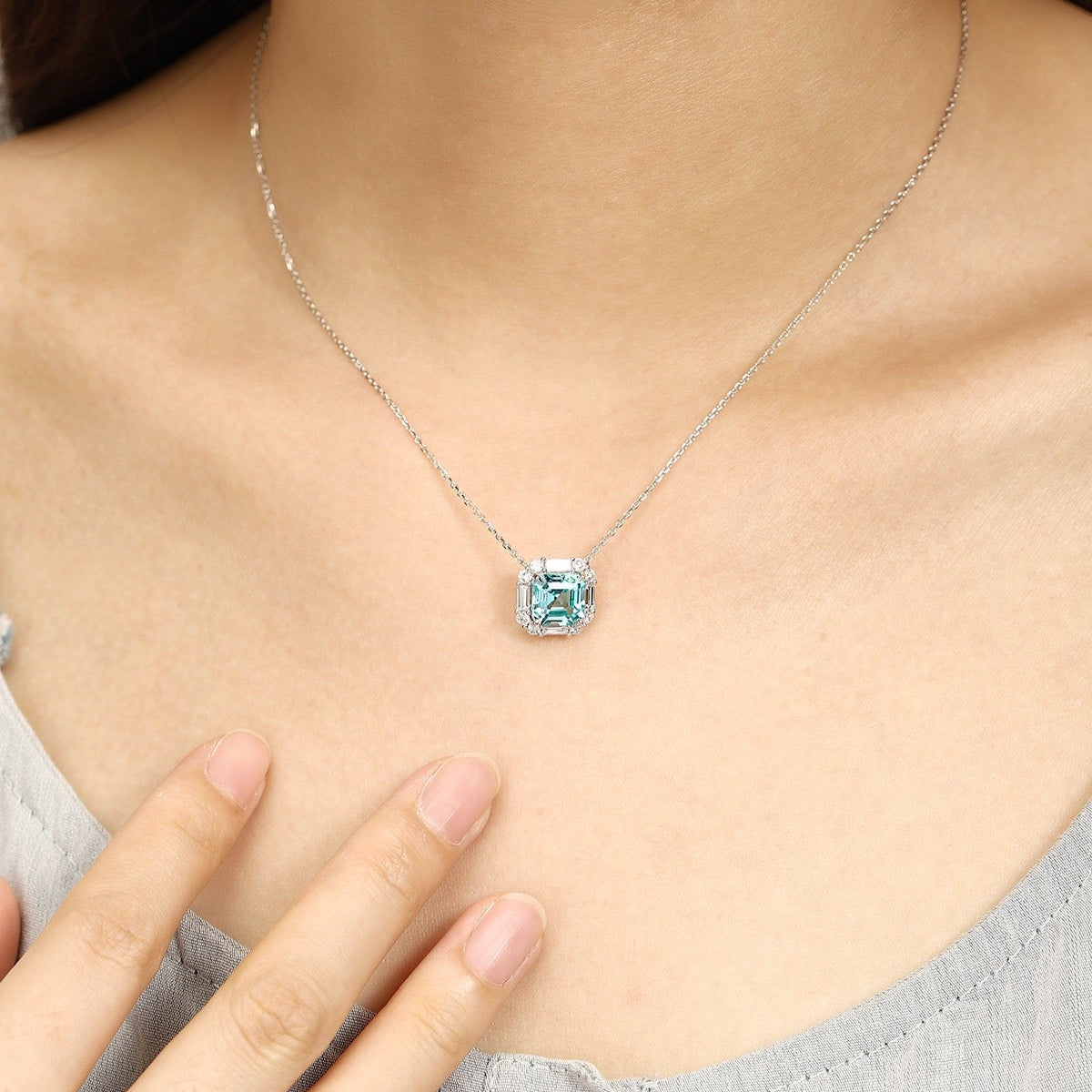 PT950 4.00ct ASSCHER Cut Lab Grown Paraiba Necklace