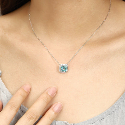 PT950 4.00ct ASSCHER Cut Lab Grown Paraiba Necklace