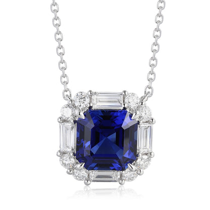 PT950 3.18ct ASSCHER Cut Lab Grown Blue Treasure Necklace