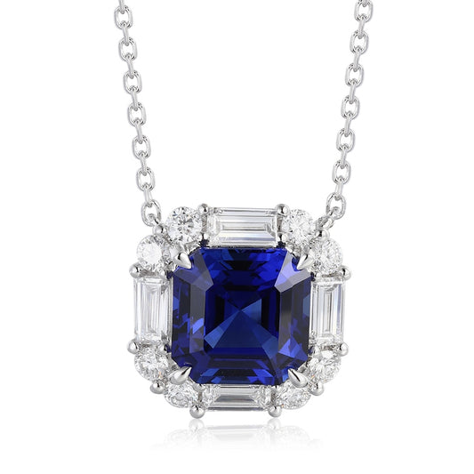 PT950 3.18ct ASSCHER Cut Lab Grown Blue Treasure Necklace