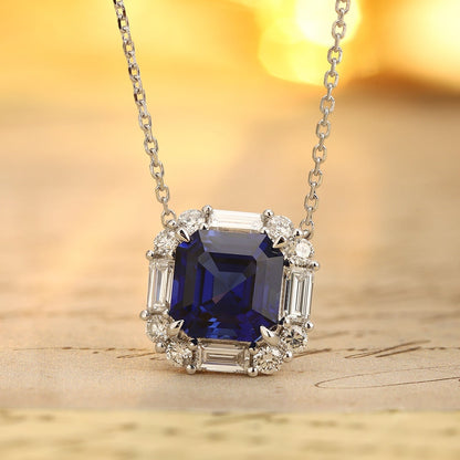 PT950 3.18ct ASSCHER Cut Lab Grown Blue Treasure Necklace
