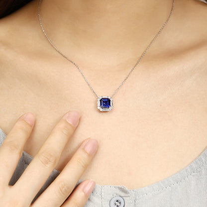 PT950 3.18ct ASSCHER Cut Lab Grown Blue Treasure Necklace