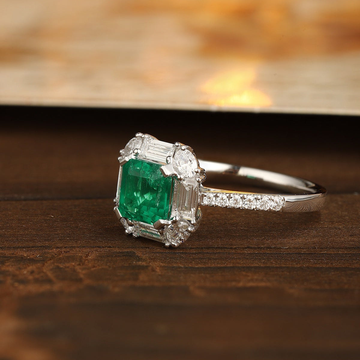 PT950 1.04ct ASSCHER Cut Lab Grown Emerald Ring