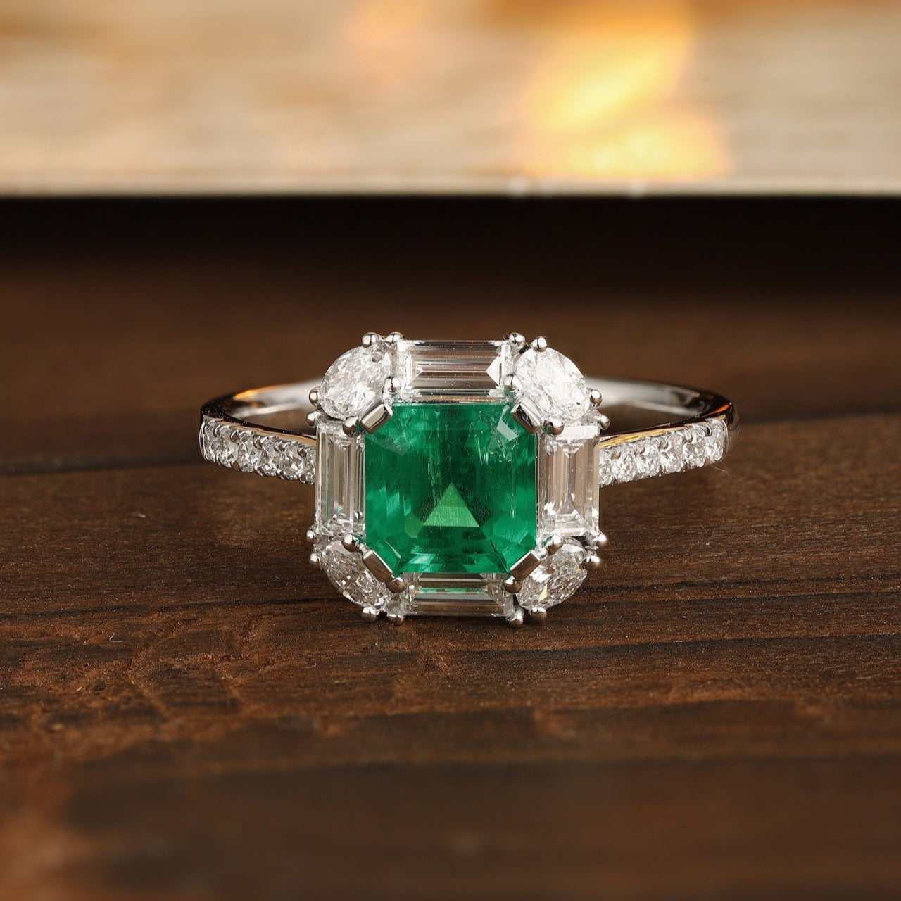 PT950 1.04ct ASSCHER Cut Lab Grown Emerald Ring