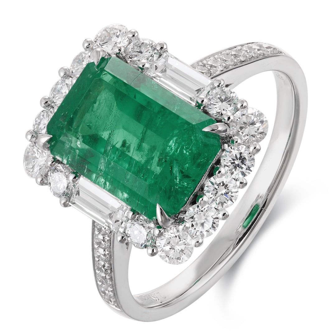 PT950 2.63ct Emerald Cut Lab Grown Emerald Ring