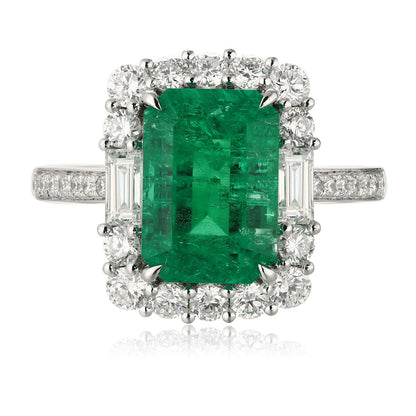PT950 2.63ct Emerald Cut Lab Grown Emerald Ring