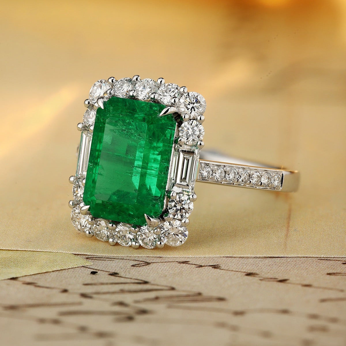 PT950 2.63ct Emerald Cut Lab Grown Emerald Ring