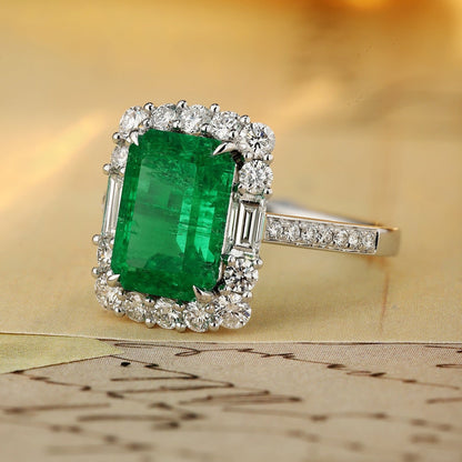 PT950 2.63ct Emerald Cut Lab Grown Emerald Ring