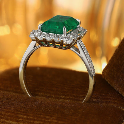 PT950 2.63ct Emerald Cut Lab Grown Emerald Ring