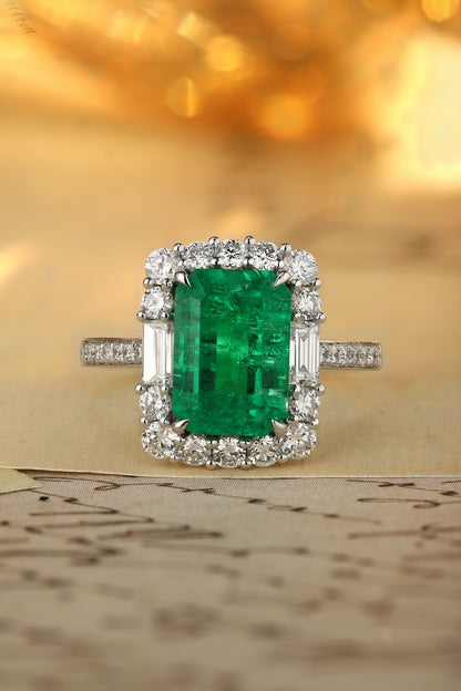 PT950 2.63ct Emerald Cut Lab Grown Emerald Ring