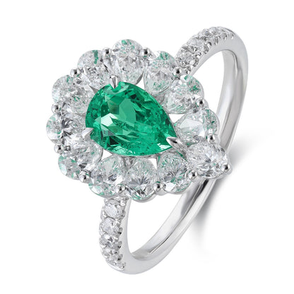 PT950 0.63ct Pear Shape Lab Grown Emerald Pear Shape Ring