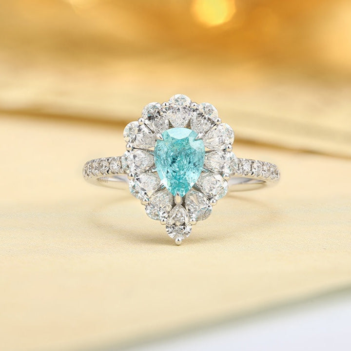 PT950 1.24ct Pear Shaped Lab Grown Paraiba Ring