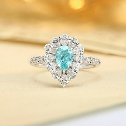 PT950 1.24ct Pear Shaped Lab Grown Paraiba Ring