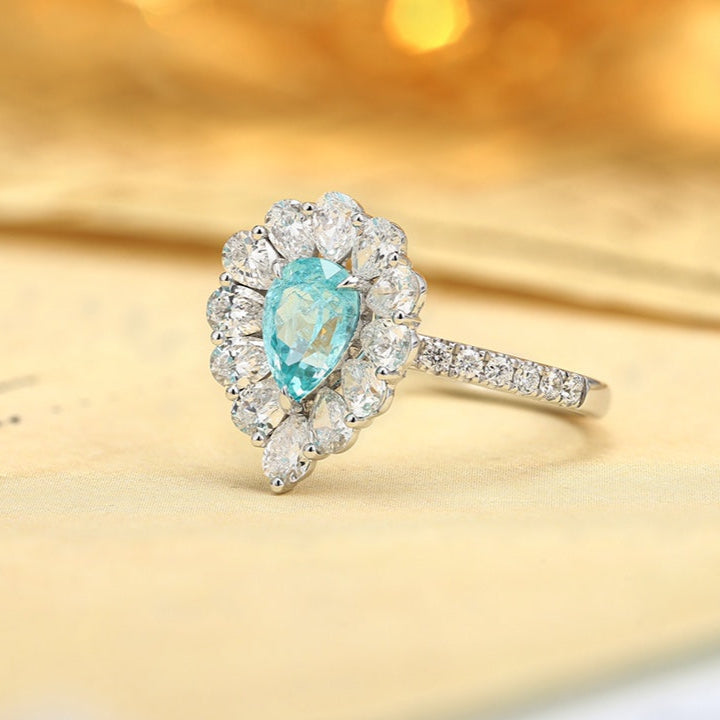 PT950 1.24ct Pear Shaped Lab Grown Paraiba Ring