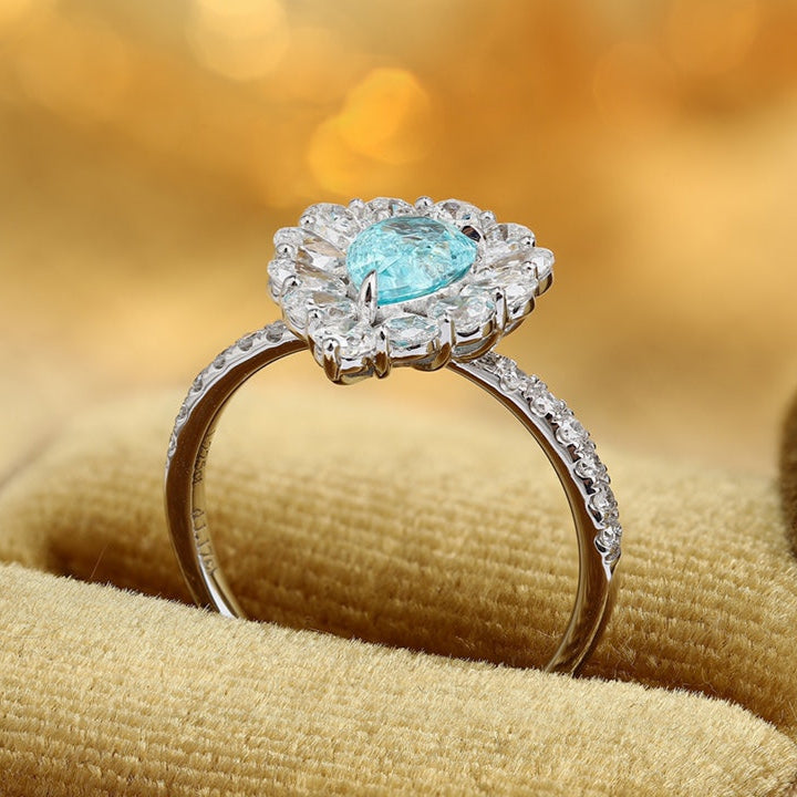 PT950 1.24ct Pear Shaped Lab Grown Paraiba Ring