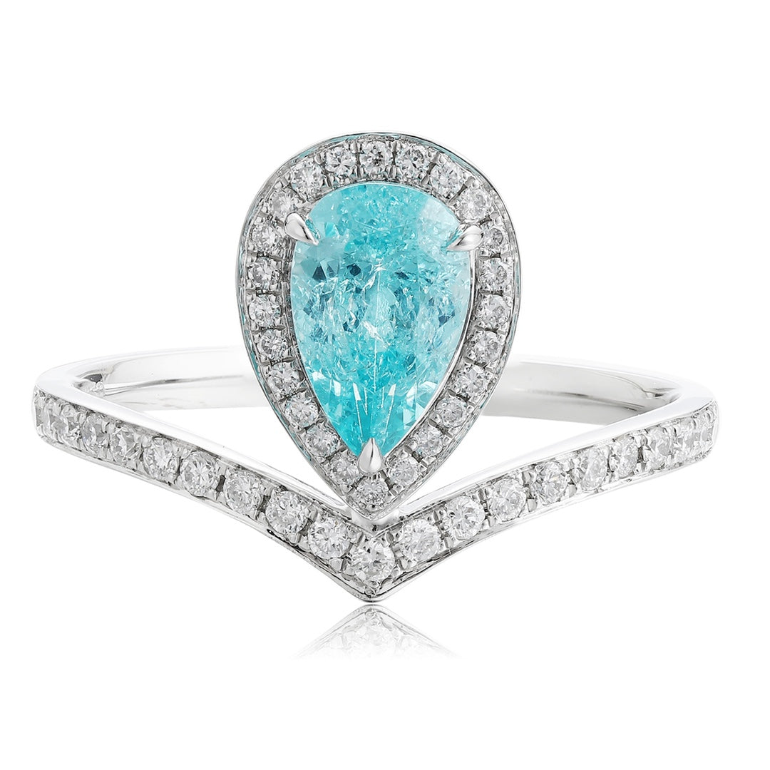 PT950 1.35ct Pear Shaped Lab Grown Paraiba Ring