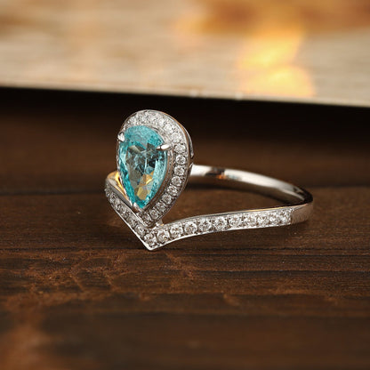PT950 1.35ct Pear Shaped Lab Grown Paraiba Ring