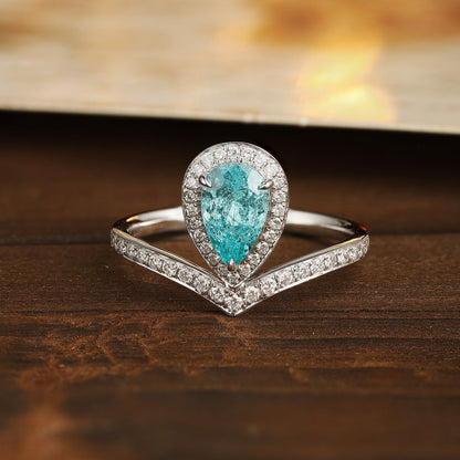 PT950 1.35ct Pear Shaped Lab Grown Paraiba Ring