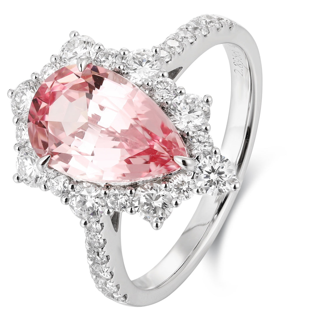 PT950 2.9ct Pear Cut Lab Grown Morganite Ring