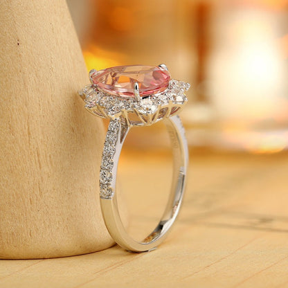 PT950 2.9ct Pear Cut Lab Grown Morganite Ring