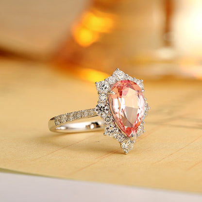 PT950 2.9ct Pear Cut Lab Grown Morganite Ring