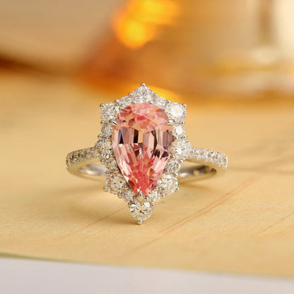 PT950 2.9ct Pear Cut Lab Grown Morganite Ring