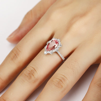 PT950 2.9ct Pear Cut Lab Grown Morganite Ring