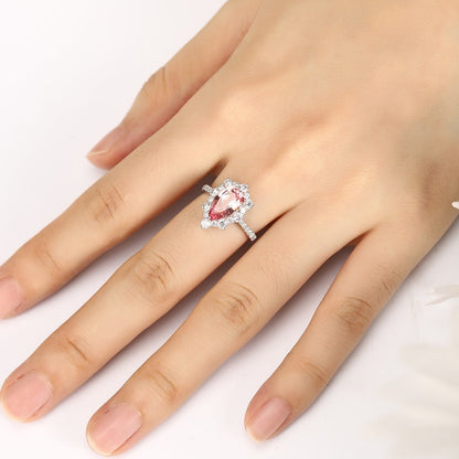 PT950 2.9ct Pear Cut Lab Grown Morganite Ring