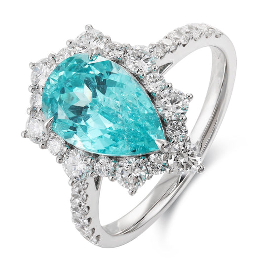 PT950 4.21ct Pear Shaped Lab Grown Paraiba Ring