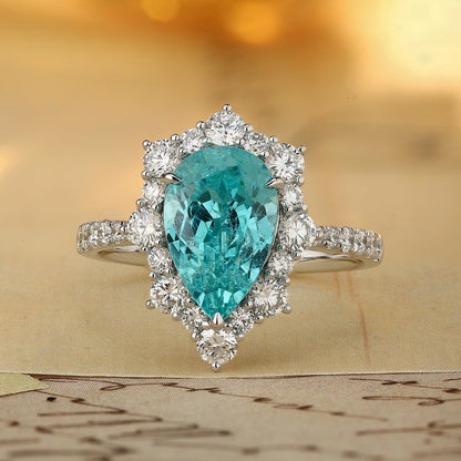 PT950 4.21ct Pear Shaped Lab Grown Paraiba Ring