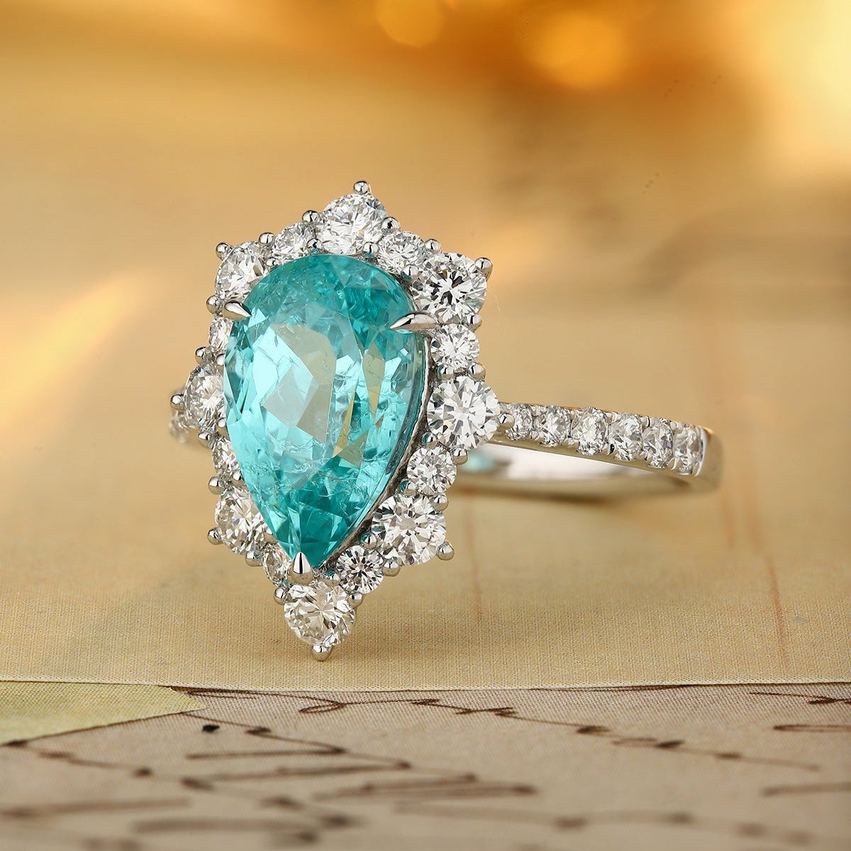 PT950 4.21ct Pear Shaped Lab Grown Paraiba Ring