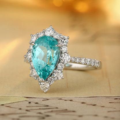 PT950 4.21ct Pear Shaped Lab Grown Paraiba Ring